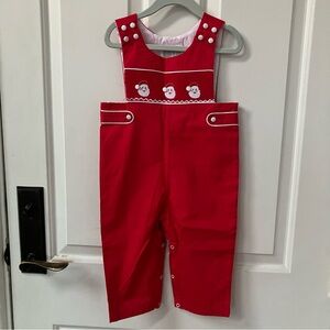 NWT Lil Cactus Red and White Santa Smocked Overalls 18-24 Months